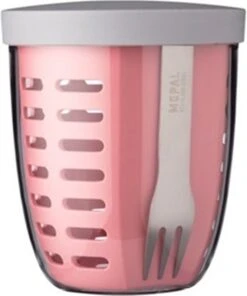 Mepal – Fruit-& Veggie Pot Ellipse – Fruitbox Voor Onderweg - Nordic Pink – Voorzien Van Vergietje En RVS Vorkje -Mepal shop 1003x1200 1