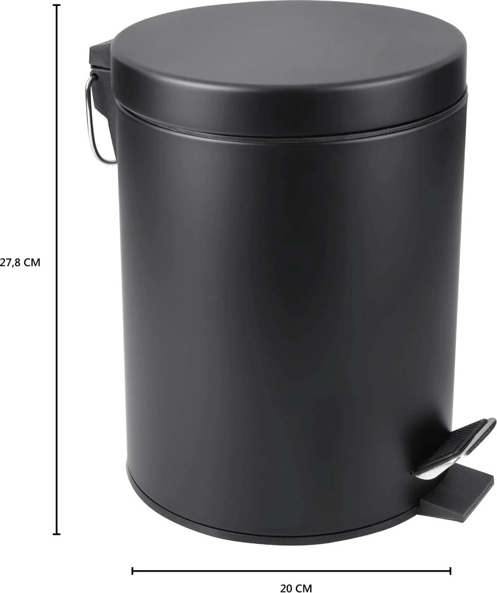 Differnz Pedaalemmer Mat Zwart – Prullenbak Badkamer – Afvalbakje – 5 Liter 5 Differnz Pedaalemmer Mat Zwart – Prullenbak Badkamer – Afvalbakje – 5 Liter - Afbeelding 3