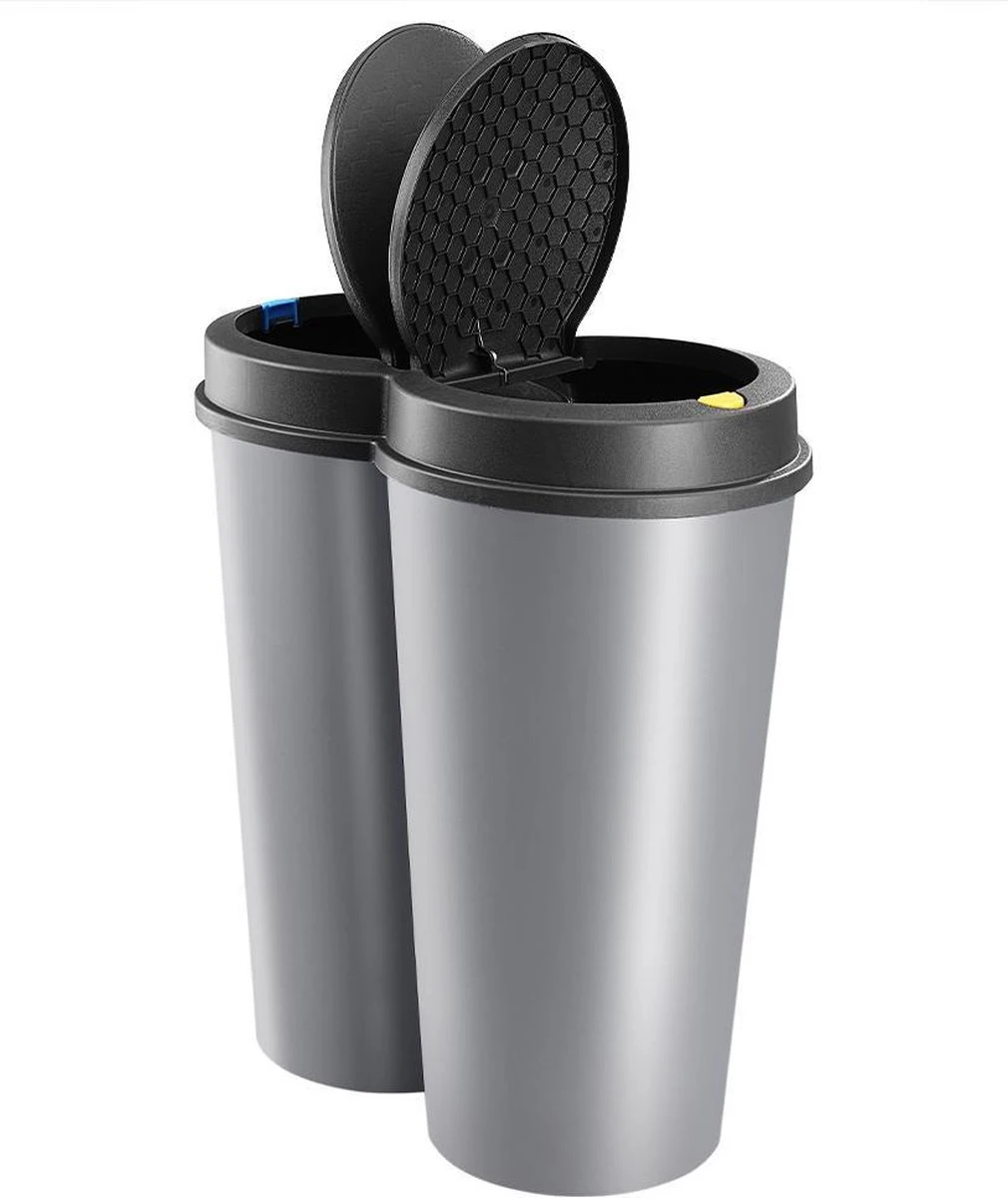 GENERIC Deuba Vuilnisbak Duo 50L – Rond 2x 25 Liter – Kunststof Zilver 10 GENERIC Deuba Vuilnisbak Duo 50L – Rond 2x 25 Liter – Kunststof Zilver - Afbeelding 8