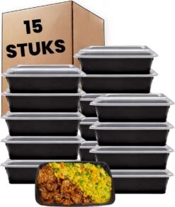 Meal Prep Bakjes - 15 Stuks - 1 Compartiment - Vershouddoos - Lunchbox - Plastic Bakjes Met Deksel - Magnetronbestendig - Vaatwasserbestendig - Vriezerbestendig