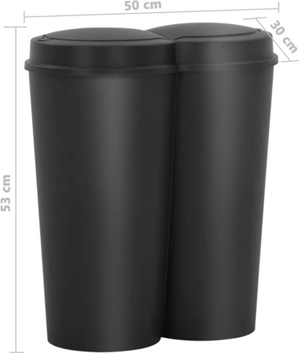 VidaXL Prullenbak Dubbel 50 L Zwart 4 VidaXL Prullenbak Dubbel 50 L Zwart - Afbeelding 2