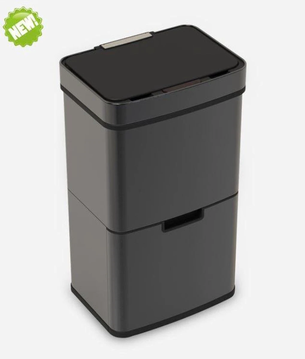 4cookz® Smart Waste Black Prullenbak Afvalscheiding Met Sensor 72 Ltr 4 4cookz® Smart Waste Black Prullenbak Afvalscheiding Met Sensor 72 Ltr - Afbeelding 2