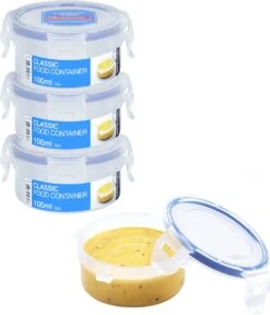 Lock&Lock (mini) Vershoudbakjes - Bewaardozen Voedsel - Sausbakjes Met Deksel - Dressing Bakje - Dressing To Go - Set Van 4 Stuks - Lekvrij - BPA Vrij - Klein - Rond - 100 Ml - Transparant