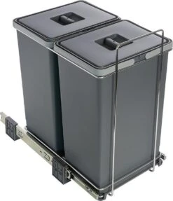 Eleganca Afvalbak 2x24 Liter - Uittrekbare Prullenbak - Vuilnisbak - Afvalscheiding - Inbouw Afvalemmer 48 Liter - Antraciet - B32xD46xH52cm -Mepal shop 1032x1200 2