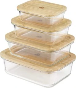 Navaris Glazen Vershoudbakjes - Set Van 4 - Meal Prep Bakjes Met Bamboe Deksel - 4x Vershouddoos Van Glas - BPA-vrij - Bakjes In 4 Maten -Mepal shop 1037x1200