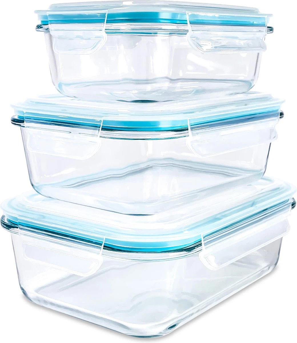 Merkloos Glazen Vershoudbakjes - Vershoudbakje 3 Stuks - Meal Prep Bakjes - Luchtdicht - Glas 3 Merkloos Glazen Vershoudbakjes - Vershoudbakje 3 Stuks - Meal Prep Bakjes - Luchtdicht - Glas