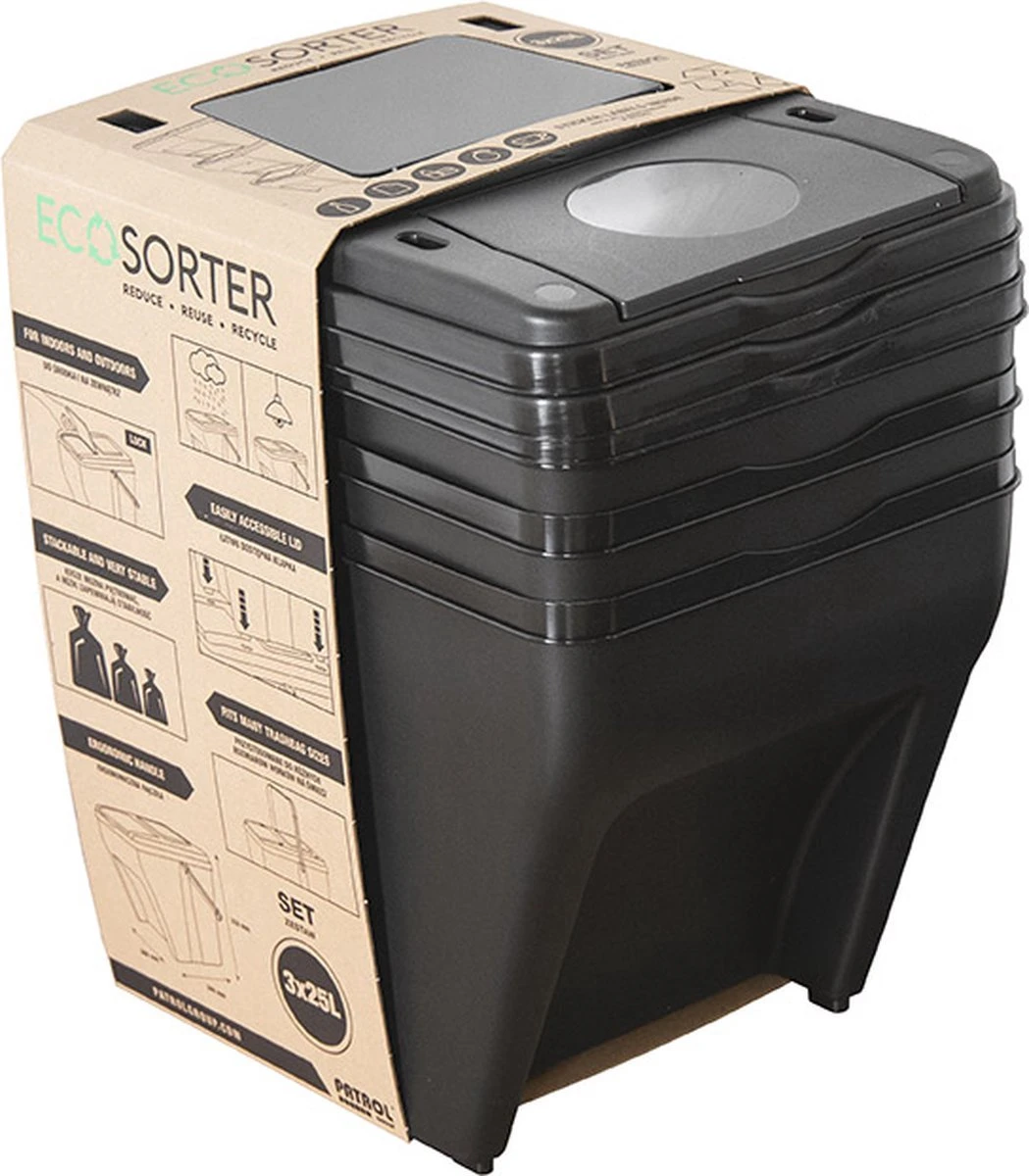 Afvalscheidingsbakken - Stapelbaar - Recycle Afvalbak - 4 Stuks - 4 X 25 Liter 8 Afvalscheidingsbakken - Stapelbaar - Recycle Afvalbak - 4 Stuks - 4 X 25 Liter - Afbeelding 6