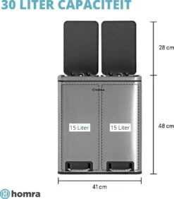 Homra BLINQ Afvalscheiding Prullenbak Met 2 Vakken - 2 X 15 L Vuilnisbak - RVS Duo Pedaalemmer - 2-vaks Afvalemmer 30 Liter - Hygiënisch Afval Scheiden - Keuken Vuilbak - Pedaal Afvalbak - Soft Close Deksel - Recycle Afvalbak -Mepal shop 1052x1200 1