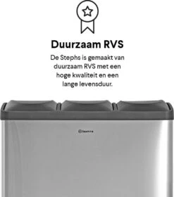 Homra STEPHS Afvalscheiding Prullenbak Met 3 Vakken - 3 X 20L Inhoud - Trio Pedaalemmer - 60 Liter - Vingerafdrukvrij - Vuilafstotend - Anti-slip - Hoogwaardig RVS - Duurzaam ABS Kunststof - RVS - Hygiënisch Recyclen - Afvalscheidingsprullenbak -Mepal shop 1058x1200