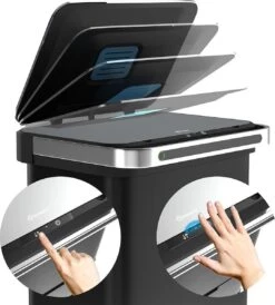 Homra DEXER Afvalscheiding Prullenbak - 4 Vakken - 60 Liter (2×18L + 2×12L) - Recycle Sensor Prullenbak - RVS Afvalemmer - Afvalscheidingsprullenbak - Design Keuken Afvalemmer - Automatische Lucht- En Bacterie Filter - Soft Close Deksel – Kleur Zwart -Mepal shop 1080x1200 1
