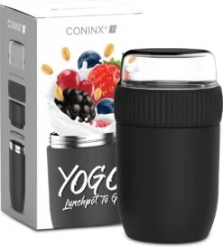 Coninx Thermos Lunchbox - Muesli Beker To Go - Isoleer Lunchpot - Yoghurtbeker To Go - Mueslibeker 840ml (600ml+240ml) - RVS / Zwart -Mepal shop 1086x1200 1