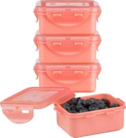 Lock&Lock (mini) Vershoudbakjes Set Met Deksel - Snackdoosjes - Snackbox - Babyvoeding Bewaarbakjes - Set Van 4 Stuks - Roze - 180 Ml - Kinderen En Volwassenen - Lekvrij - BPA Vrij