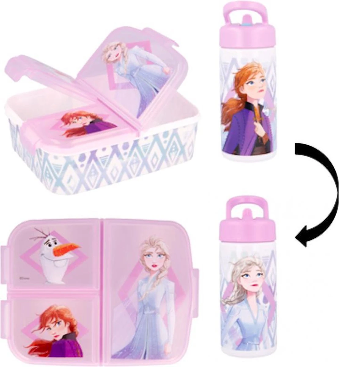 Star Disney Frozen Multi Compartment Broodtrommel (18cm X 13cm X 6cm) + Drinkfles (18 Cm Hoog) 400 Ml 3 Star Disney Frozen Multi Compartment Broodtrommel (18cm X 13cm X 6cm) + Drinkfles (18 Cm Hoog) 400 Ml