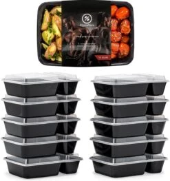 Meal Prep Bakjes - 10 Stuks - 2 Compartimenten - Lunchbox - Diepvriesbakjes - Vershoudbakjes - Plastic Bakjes Met Deksel - Magnetron Bakjes Met Deksel - Meal Prep - Vershouddoos - 1L - BPA Vrij – Fitcrafters