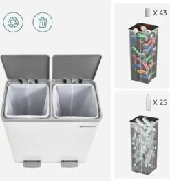 Songmics - Prullenbak - 60 Liter Inhoud (2x30) - Met 2 Gescheiden Bakken - RVS - Wit 11 Songmics - Prullenbak - 60 Liter Inhoud (2x30) - Met 2 Gescheiden Bakken - RVS - Wit -Mepal shop 1130x1200 3