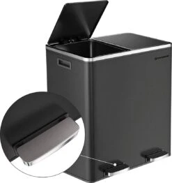 Soph & Tess Prullenbak Afvalscheiding - Vuilnisbak 60L (2x 30L) - Pedaalemmer - 59 X 65 X 32 Cm - Zwart -Mepal shop 1133x1200