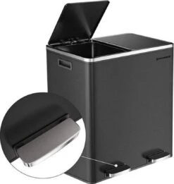 Songmics - Prullenbak - 60 Liter Inhoud (2x30) - Met 2 Gescheiden Bakken - RVS - Zwart -Mepal shop 1134x1200 2