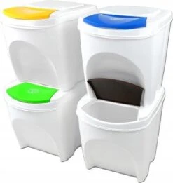 Prosperplast Set Van 4x Kunststof Afvalscheidingsbakken Wit Van 25 Liter - Scheidingsprullenbakken -Mepal shop 1134x1200 5