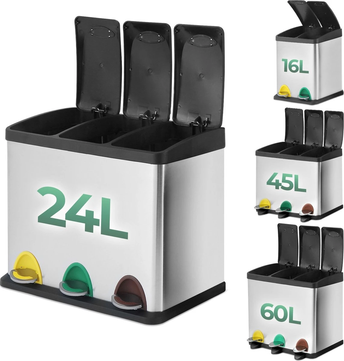 Jago - Afvalbak - 24 Liter Met 3 Vakken Voor In De Keuken - RVS Met Binnenemmer - Handvat - Deksel - Afvalscheidingssysteem - Pedaalemmer (24 Liter (3 X 8L) - Prullenbak - Vuilnisbak - Vuilnisemmer 3 Jago - Afvalbak - 24 Liter Met 3 Vakken Voor In De Keuken - RVS Met Binnenemmer - Handvat - Deksel - Afvalscheidingssysteem - Pedaalemmer (24 Liter (3 X 8L) - Prullenbak - Vuilnisbak - Vuilnisemmer