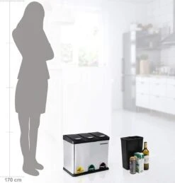 Merkloos Afvalemmer Voor De Keuken, 3-in-1 Afvalemmer, 24 Liter, Afvalscheiding, Metalen Pedaalemmer, Afvalscheidingssysteem, Robuust, Eenvoudig Te Reinigen, Staal, Zilver LTB24L -Mepal shop 1146x1200 8