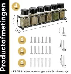 YORGS Kruidenrek Ophangbaar - Kruidenrekje Voor Potjes - Kruidenrekken Hangend 4 Stuks - Zwart - Inc Ophangmateriaal -Mepal shop 1150x1200 5