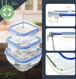 Klarstein Vierkante Glazen Box - Set Van 3 Vershoudbakjes : 800 Ml /620 Ml / 320 Ml - Met Deksel - Luchtdicht - Lekvrij -Mepal shop 1153x1200 6