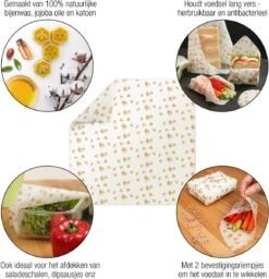 Amazy Bijenwasdoekjes (Set Van 7) - Gemaakt Van 100% Natuurlijke Bijenwas | Duurzaam Alternatief Voor Huishoudfolie En Aluminiumfolie - Voor Fruit, Groenten, Brood, Kaas En Ander Voedsel | Gecertificeerd -Mepal shop 1159x1200 6