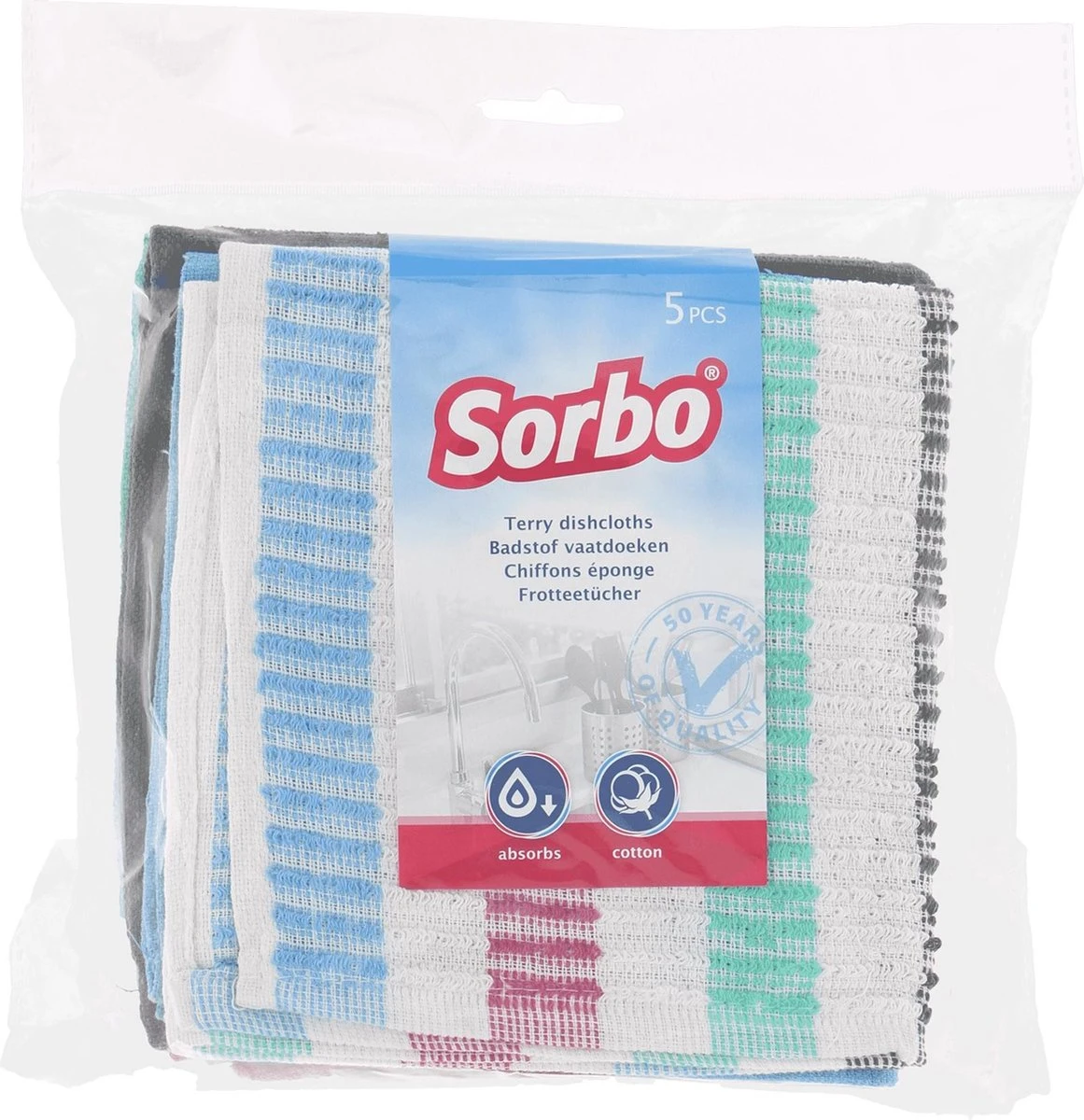 Sorbo Badstof Vaatdoeken 35 X 35 Cm 5 Stuks 5 Sorbo Badstof Vaatdoeken 35 X 35 Cm 5 Stuks - Afbeelding 3