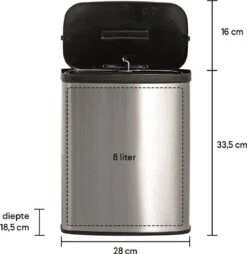 Prullenbak Met Sensor - 8 Liter - RVS - Toilet Afvalemmer - Badkamer Afvalbak Homra IXXA - Vuilnisbak - 8L - Vingerafdrukvrij RVS - Hygiënisch - Automatische Softclose Deksel - Automatische Deksel - Sensor Vuilbak -Mepal shop 1167x1200 2