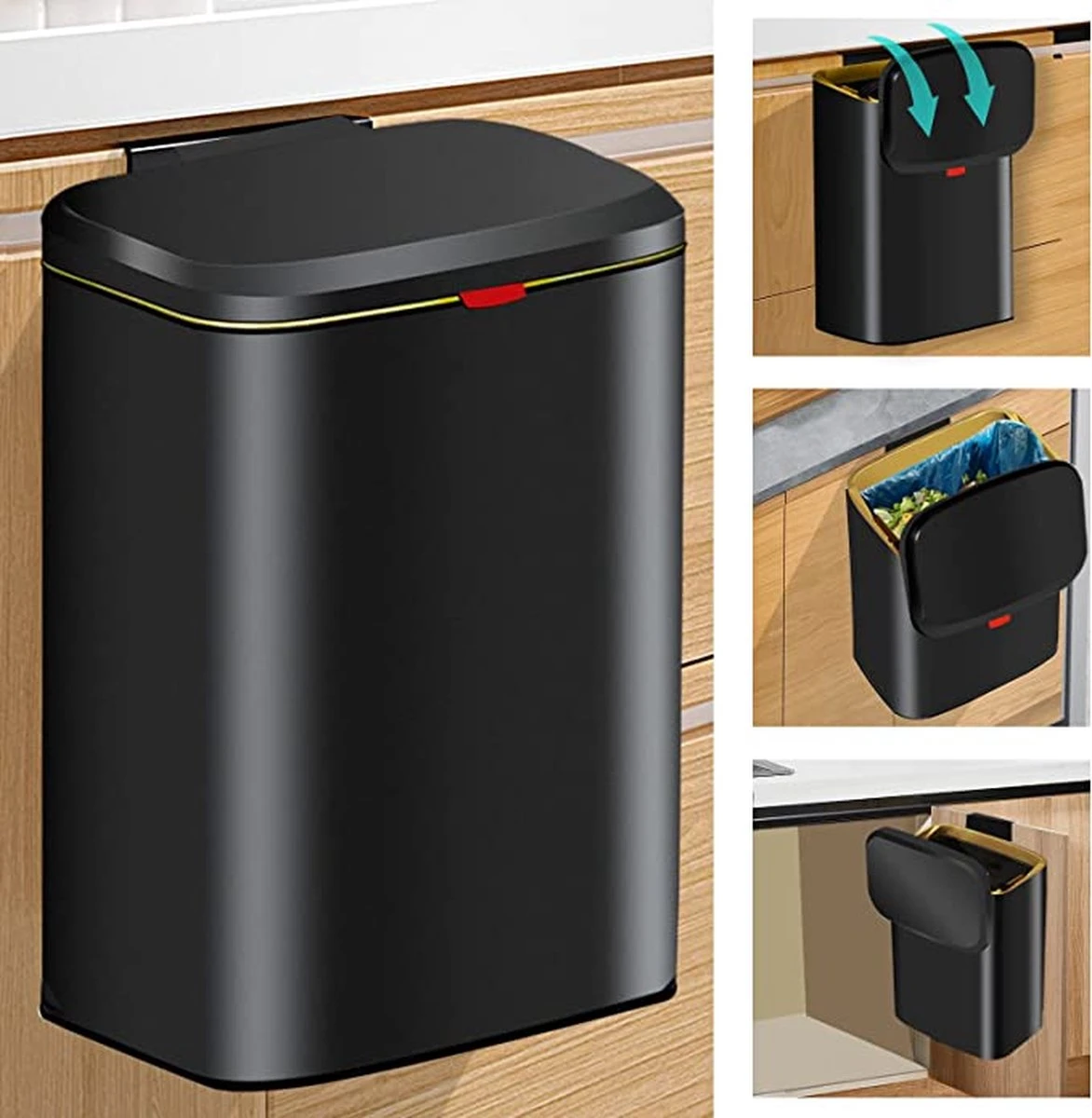 Prullenbak RVS™ - Ophangbaar - Badkamer - WC - Keuken - Kantoor - 8L - Zwart 4 Prullenbak RVS™ - Ophangbaar - Badkamer - WC - Keuken - Kantoor - 8L - Zwart - Afbeelding 2