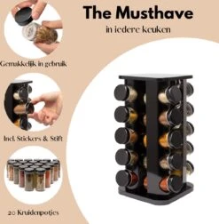 Pazzo Goods - Kruidenrek Staand - Kruidenrek Met Potjes - Zwart - RVS - Kruidenrek Draaibaar - 20 Kruidenpotjes - Inclusief Stickers & Stift - Kruiden Carrousel 14 Pazzo Goods - Kruidenrek Staand - Kruidenrek Met Potjes - Zwart - RVS - Kruidenrek Draaibaar - 20 Kruidenpotjes - Inclusief Stickers & Stift - Kruiden Carrousel -Mepal shop 1174x1200 6