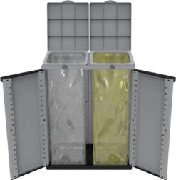 Terry Afval Opbergkast Ecoline 2 - Prullenbak - 220 Liter Inhoud (2 X 110) - Met Deksels - Grijs -Mepal shop 1175x1200 1