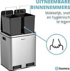 Homra BLINQ Afvalscheiding Prullenbak Met 2 Vakken - 2 X 15 L Vuilnisbak - RVS Duo Pedaalemmer - 2-vaks Afvalemmer 30 Liter - Hygiënisch Afval Scheiden - Keuken Vuilbak - Pedaal Afvalbak - Soft Close Deksel - Recycle Afvalbak -Mepal shop 1182x1200 3