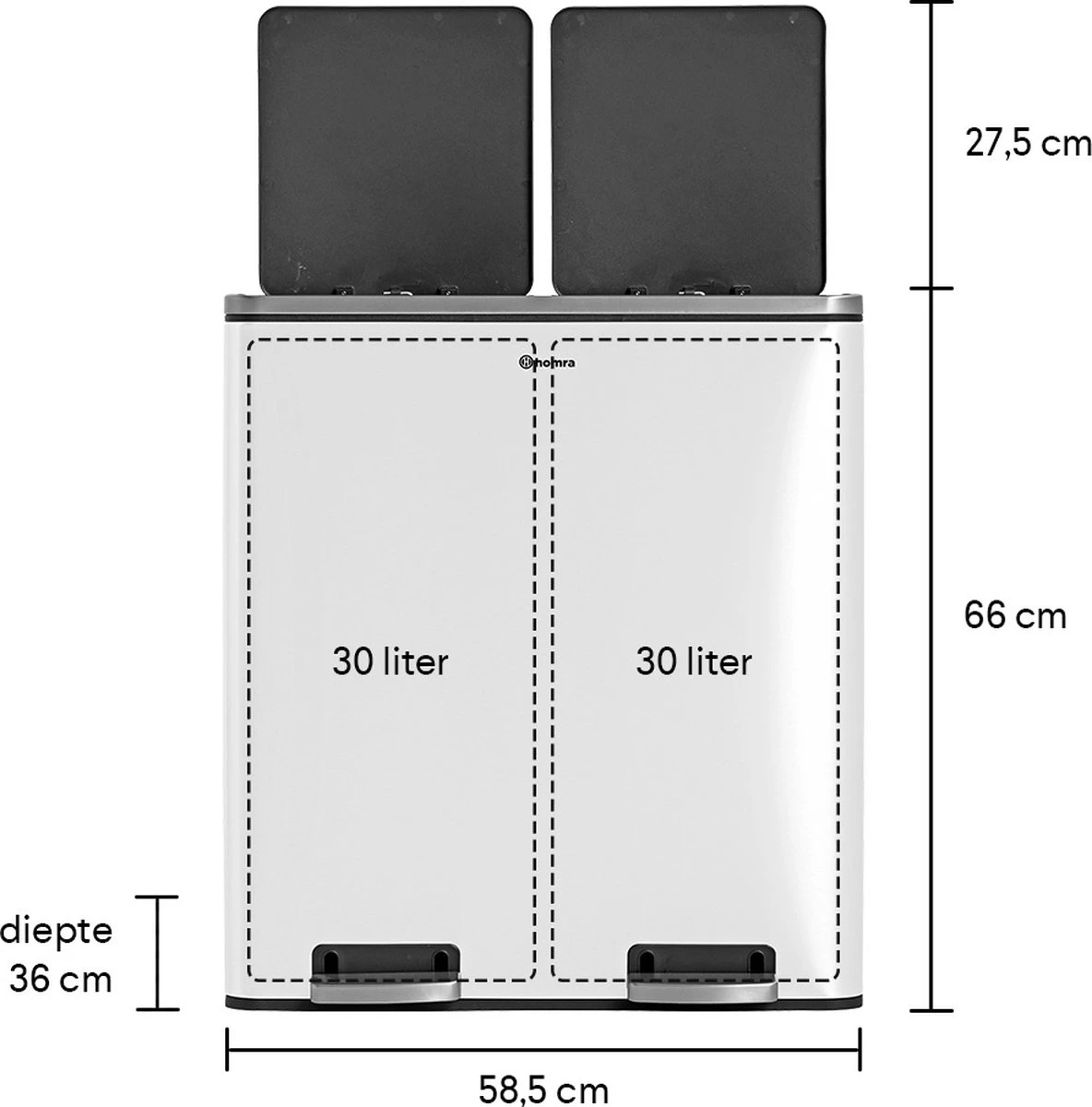 Afvalscheidingsprullenbak 2 Vakken Wit – 60 L (2x30 Liter) Pedaalemmer Homra QUICKX – Design Duo Afvalemmer RVS - Afval Scheiden - Recycle Afvalbak - Hygiënisch Pedaal - Dubbele Vuilnisbak - Keuken Vuilbak - Kantoor Prullenbak 6 Afvalscheidingsprullenbak 2 Vakken Wit – 60 L (2x30 Liter) Pedaalemmer Homra QUICKX – Design Duo Afvalemmer RVS - Afval Scheiden - Recycle Afvalbak - Hygiënisch Pedaal - Dubbele Vuilnisbak - Keuken Vuilbak - Kantoor Prullenbak - Afbeelding 4