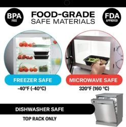 Buxibo - 50 Meal Prep Bakjes - Salade/Lunch Box - Diepvriesbakjes - Vershoudbakjes - Plastic Bakjes Met Deksel - Vershouddoos - Magnetron Vaatwasser Bestendig - 24 Oz/0.7 Liter Inhoud - Herbruikbaar - Kunststof - BPA Vrij - Zwart -Mepal shop 1184x1200 7