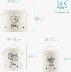 Navaris Set Van 3 Voorraadpotten - Voor Aardappelen, Uien En Knoflook - Metalen Voorraadblikken - Voor Opslag En Houdbaarheid - Vaatwasserbestendig -Mepal shop 1185x1200 4