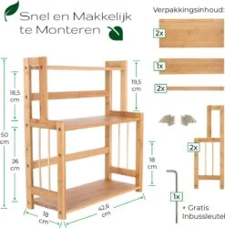 Cellavi Duurzaam Kruidenrek Staand Van Bamboe - Keukenrek Verstelbaar - Keuken Accessoires - Stevige Constructie - Multifunctioneel En Waterafstotend -Mepal shop 1185x1200 7