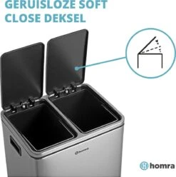 Homra BLINQ Afvalscheiding Prullenbak Met 2 Vakken - 2 X 15 L Vuilnisbak - RVS Duo Pedaalemmer - 2-vaks Afvalemmer 30 Liter - Hygiënisch Afval Scheiden - Keuken Vuilbak - Pedaal Afvalbak - Soft Close Deksel - Recycle Afvalbak -Mepal shop 1193x1200 2