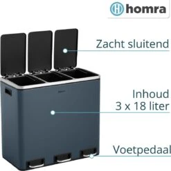 Homra SPARQ Afvalscheiding Prullenbak 3 Vakken - 3 X 18 L Inhoud - 54 Liter - Grijs - RVS - Trio Pedaalemmer - 3-vaks Recycle Afvalemmer - Hygiënisch Afval Scheiden - Grijze Keuken Vuilbak - Kantoor Prullenbak - Pedaal - Afvalscheidingsprullenbak -Mepal shop 1194x1200 2
