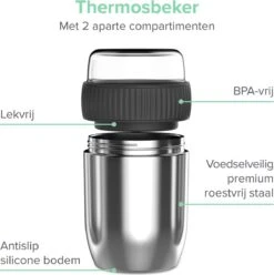 Coninx Thermos Lunchbox - Muesli Beker To Go - Isoleer Lunchpot - Yoghurtbeker To Go - Mueslibeker 840ml (600ml+240ml) - RVS -Mepal shop 1195x1200 11