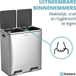 Afvalscheidingsprullenbak 2 Vakken – 60 L (2x30 Liter) Pedaalemmer Homra QUICKX – Design Duo Afvalemmer RVS - Afval Scheiden - Recycle Afvalbak - Hygiënisch Pedaal - Dubbele Vuilnisbak - Keuken Vuilbak - Kantoor Prullenbak -Mepal shop 1195x1200 3