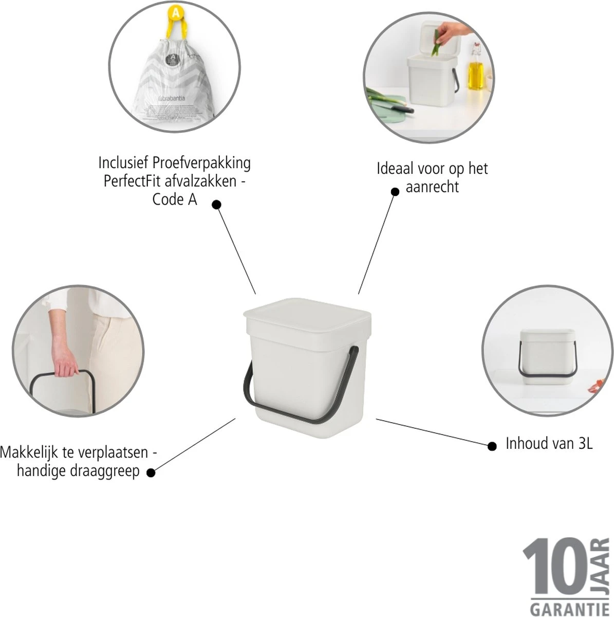 Brabantia Sort & Go Aanrecht Afvalbakje - 3 L - Light Grey 4 Brabantia Sort & Go Aanrecht Afvalbakje - 3 L - Light Grey - Afbeelding 2