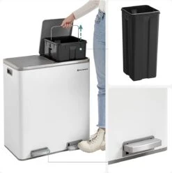 Songmics - Prullenbak - 60 Liter Inhoud (2x30) - Met 2 Gescheiden Bakken - RVS - Wit 15 Songmics - Prullenbak - 60 Liter Inhoud (2x30) - Met 2 Gescheiden Bakken - RVS - Wit -Mepal shop 1197x1200 9
