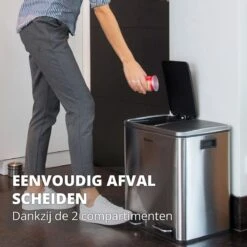 Homra BLINQ Afvalscheiding Prullenbak Met 2 Vakken - 2 X 15 L Vuilnisbak - RVS Duo Pedaalemmer - 2-vaks Afvalemmer 30 Liter - Hygiënisch Afval Scheiden - Keuken Vuilbak - Pedaal Afvalbak - Soft Close Deksel - Recycle Afvalbak -Mepal shop 1198x1200 16