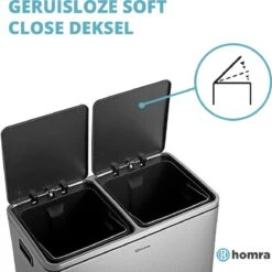 Afvalscheidingsprullenbak 2 Vakken – 60 L (2x30 Liter) Pedaalemmer Homra QUICKX – Design Duo Afvalemmer RVS - Afval Scheiden - Recycle Afvalbak - Hygiënisch Pedaal - Dubbele Vuilnisbak - Keuken Vuilbak - Kantoor Prullenbak -Mepal shop 1198x1200 21