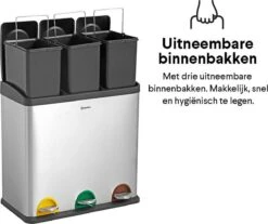 Homra STEPHS Afvalscheiding Prullenbak Met 3 Vakken - 3 X 20L Inhoud - Trio Pedaalemmer - 60 Liter - Vingerafdrukvrij - Vuilafstotend - Anti-slip - Hoogwaardig RVS - Duurzaam ABS Kunststof - RVS - Hygiënisch Recyclen - Afvalscheidingsprullenbak -Mepal shop 1200x1005 4