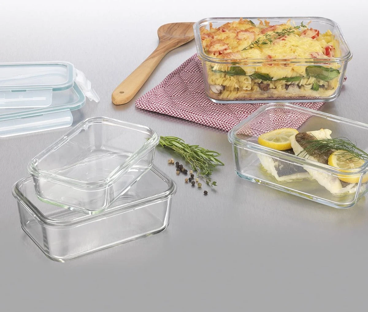 GOURMETmaxx Klick-it Glazen Bewaardozen, Set Van 4 Potten Met Deksels | Vaatwasmachine-, Magnetron- En Vriezerbestendig, Deksels Met Siliconen Afdichting En 4-weg Kliksluiting Transparent 4 GOURMETmaxx Klick-it Glazen Bewaardozen, Set Van 4 Potten Met Deksels | Vaatwasmachine-, Magnetron- En Vriezerbestendig, Deksels Met Siliconen Afdichting En 4-weg Kliksluiting Transparent - Afbeelding 2