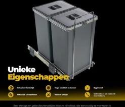 Eleganca Afvalbak 2x24 Liter - Uittrekbare Prullenbak - Vuilnisbak - Afvalscheiding - Inbouw Afvalemmer 48 Liter - Antraciet - B32xD46xH52cm -Mepal shop 1200x1030 3