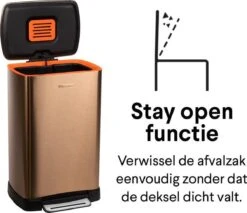 Homra Koniq Prullenbak Met Pedaal - 50 Liter - RVS - Pedaalemmer - Automatisch Lucht Filter - Odor Control - 50L Capaciteit - Soft Close Deksel - Afvalemmer - Design - Hygiënisch - Koper -Mepal shop 1200x1037