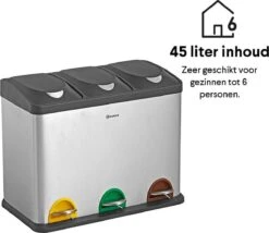 Homra STEPHS Afvalscheiding Prullenbak Met 3 Vakken - 3 X 15L Inhoud - Trio Pedaalemmer - 45 Liter - Vingerafdrukvrij - Vuilafstotend - Anti-slip - Hoogwaardig RVS - Duurzaam ABS Kunststof - RVS - Hygiënisch Recyclen - Afvalscheidingsprullenbak -Mepal shop 1200x1042